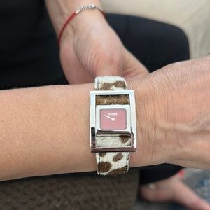 Fendi Pink Dial Leopard Print Watch